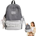 thumbnail image 1 of Women Cute Aesthetic Backpack, Gingham Checkered Daypack with Lace Trim Bow Design, Kawaii Preppy Bookbag with Large Capacity for Commuting, Shopping, Travel, Office and Daily Use, 1 of 3