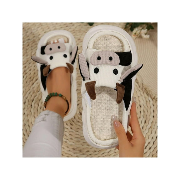 Women Cute Animal Shape Cartoon Cow Slippers Thick Bottom Soft for Indoor Outdoor Use