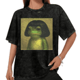 thumbnail image 1 of Women Cute Bobblehead Frog Meme Graphic Tees T Shirt Tops Round Neck Cotton Washed T Shirt Black S-2XL Plus Size, 1 of 5