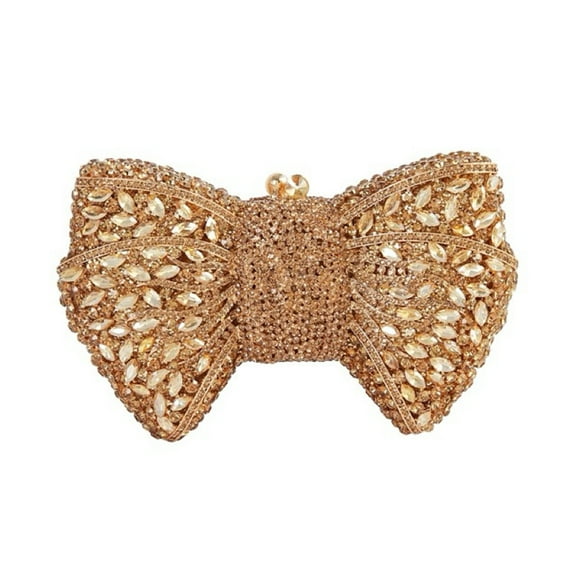 Women Cute Bowknot Shape Crystal Clutch Bag Glitter Rhinestone Purse for Evening Party