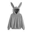 thumbnail image 1 of Women Cute Bunny Ear Hoodie Fluffy Sweatshirt Thermal Pullover Hoodie Long Sleeve Cotton Top Soft Sweater Solid Color Casual Sweatshirt Stylish Clothes Teen Girl Going Out Tops 01-Gray XL, 1 of 7