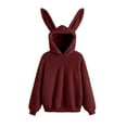 thumbnail image 1 of Women Cute Bunny Ear Hoodie Fluffy Sweatshirt Thermal Pullover Hoodie Long Sleeve Cotton Top Soft Sweater Solid Color Casual Sweatshirt Stylish Clothes Teen Girl Going Out Tops 01-Wine XL, 1 of 7