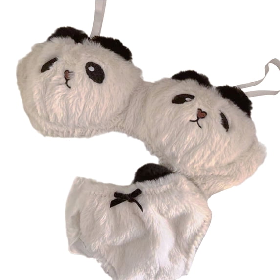 Women Cute Cartoon Panda Bra and Panty Set for Parties or Everyday