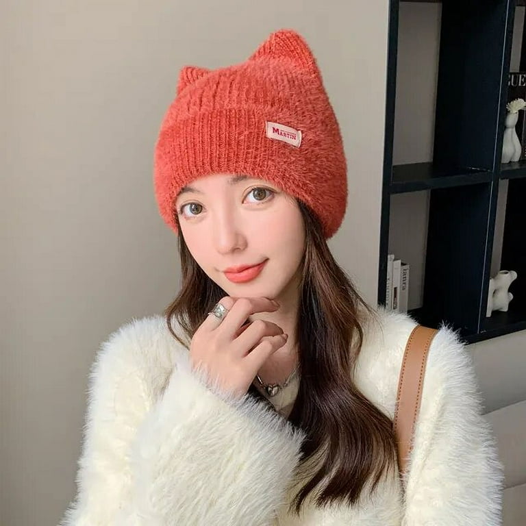 帽子 LOOP YARN SHAGGY CAT EAR KNIT CAP PINK LOOP YARN SHAGGY CAT EAR KNIT CAP 帽子 - 帽子