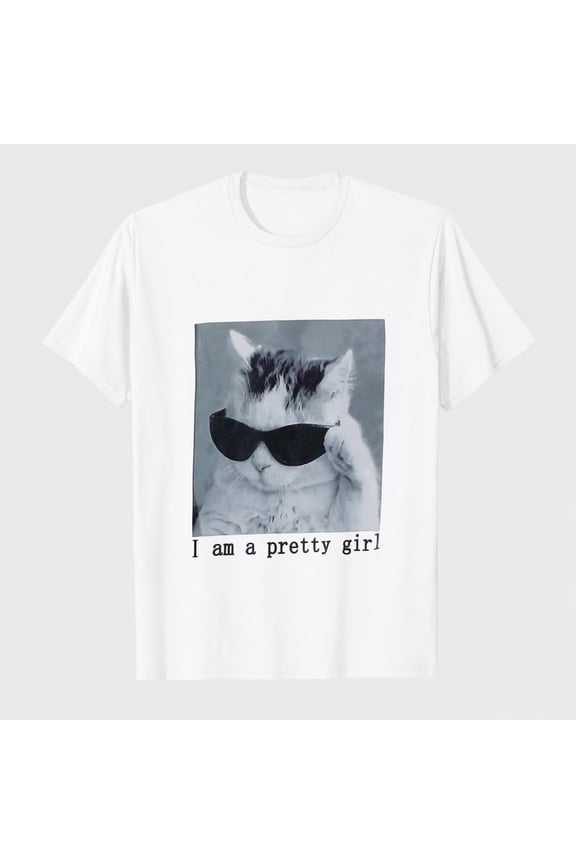 Women Cute Cat Graphic Tees Letter Print Short Sleeve T Shirts Preppy Clothes Summer Tops