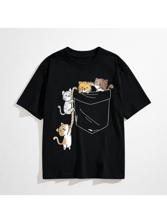 Women Cute Cats Graphic T-Shirt Short Sleeve Tees Casual Summer Tops