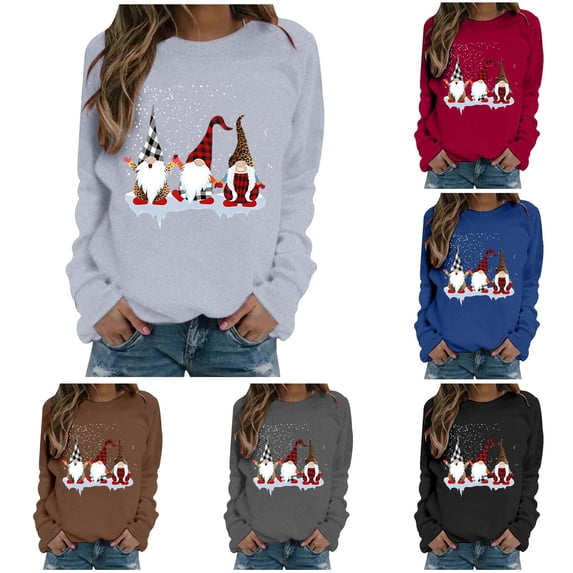 Women Cute Christmas Graphic Crewneck Sweatshirt with Snow and Sparkles Casual Holiday Party Pullover Top