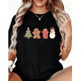 thumbnail image 1 of Women Cute Cookie Graphic Tee T-Shirt Christmas Cookie Tree Snowman Print Top Short Sleeve Round Neck Black S-5XL, 1 of 5