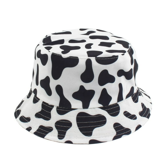 Women Cute Cow Panda Print Outdoor Double Sided Reversible Bucket Cap Sun Hat
