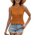 thumbnail image 1 of Women Cute Crop Sweaters Vest Knit Sleeveless Pullover Tops Crochet Ruffle Hem Tank Orange Color S, 1 of 8