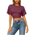 thumbnail image 1 of Women Cute Cropped T-Shirts Short Sleeve Boxy Crewneck Summer Tee Shirts Basic Solid Workout Gym Tops, 1 of 8