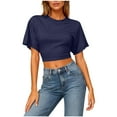 thumbnail image 1 of Women Cute Cropped T-Shirts Short Sleeve Boxy Crewneck Summer Tee Shirts Basic Solid Workout Gym Tops, 1 of 8