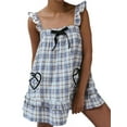 thumbnail image 1 of Women Cute Floral Printed Mini Dress Sleeveless Front Loose Ruffled Short Dress Summer Gingham Babydoll One Piece Blue L, 1 of 5