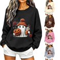 thumbnail image 1 of Women Cute Ghost Pumpkin Rose Graphic Crewneck Sweatshirt Halloween Pullover Top for Holiday, 1 of 5
