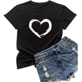 thumbnail image 1 of Women Cute Heart Graphic Crewneck T-Shirt Funny Short Sleeve Casual Tee Tops, 1 of 5