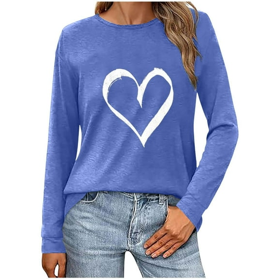 Women Cute Heart Graphic Shirts Long Sleeve Tops for Valentines Days Fashion Basic Tees Comfy Tunic