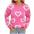 thumbnail image 1 of Women Cute Heart Sweaters Long Sleeve Valentines Day Sweater Crew Neck Casual Ribbed Knit Pullover Top Hot Pink, M, 1 of 7