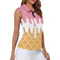 thumbnail image 1 of Women Cute Ice Cream Waffle Print Sleeveless Polo Top, Quarter Zip Collar Slim Fit Lightweight Athletic Tank Shirt for Daily Golf Tennis Casual Summer Wear(Pink,L), 1 of 4