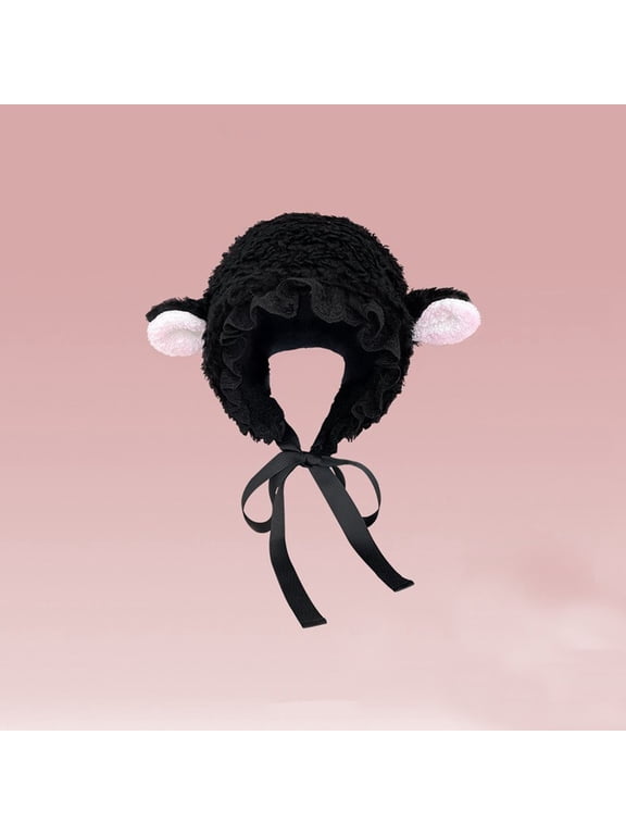 Women Cute Lamb Ear Hat Plush Fleece Warm Earflap Cap Winter Autumn Cosplay