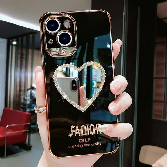 Women Cute Love Heart Rhinestone Fashion iPhone 14 Case-Girls Soft Silicone iPhone 14 Cases Girls With Free Gift