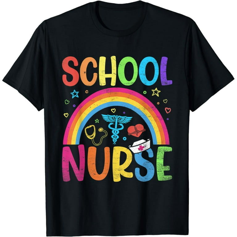 Women Cute Nurse's Day School Nurse Rainbow Back to School T-Shirt