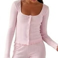 thumbnail image 1 of Women Cute Pajamas Set Long Sleeve Button Down Top Ruffle Shorts 2 Piece Lounge Sets Y2k Sleepwear Pink M, 1 of 6