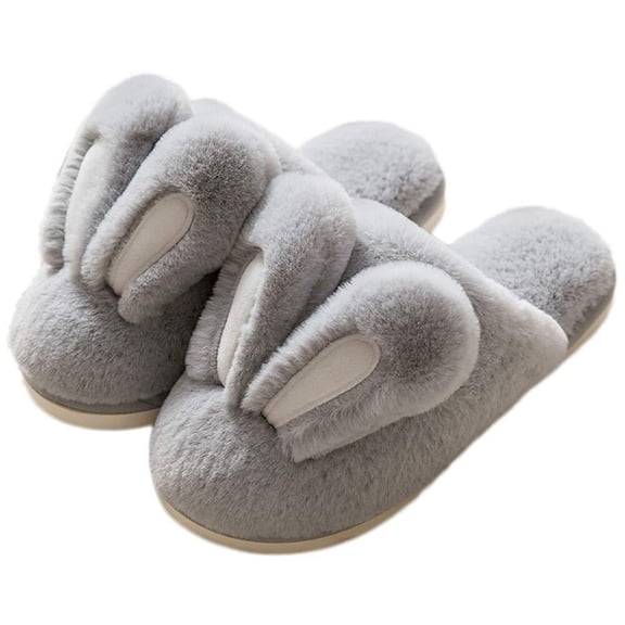 Women Cute Rabbit Ear Plush Slippers House Non-Slip Fluffy Bunny Slipper Indoor Warm Plush Animal Shoes