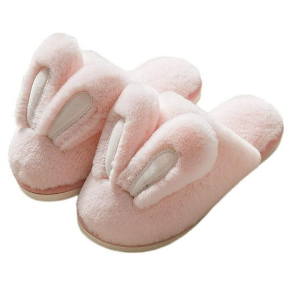 Women Cute Rabbit Ear Plush Slippers House Non-Slip Fluffy Bunny Slipper Indoor Warm Plush Animal Shoes