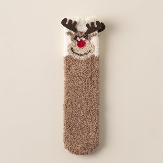 Women Cute Santa Christmas Mid Calf Socks Fluffy Warm Indoor Sleeping Floor Socks Holiday Home Socks One Size