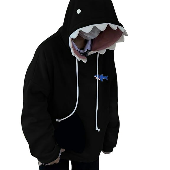 Women Cute Shark Hoodie Long Sleeve Blue Kawaii Shark Shape Hooded Pullover Sweatshirts
