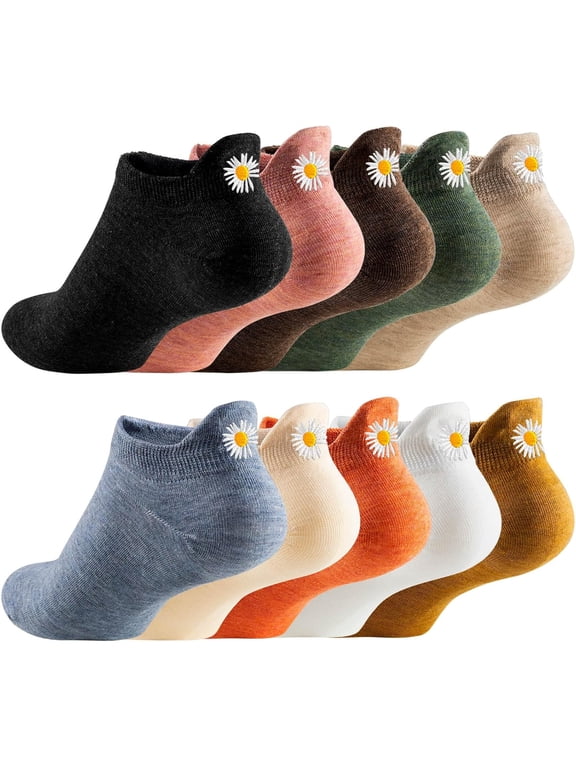 Women Cute Socks 10 Pairs Cotton Kawaii Embroidered Funny Low Cut Socks for Women Girls Ankle Socks