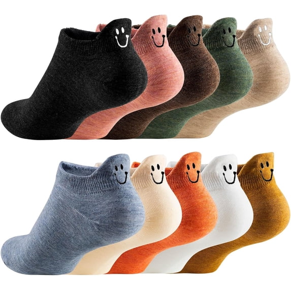 Women Cute Socks 10 Pairs Cotton Kawaii Embroidered Funny Low Cut Socks for Women Girls Ankle Socks