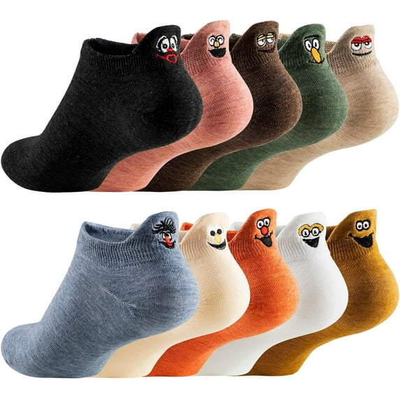 Women Cute Socks 10 Pairs Cotton Kawaii Embroidered Funny Low Cut Socks for Women Girls Ankle Socks