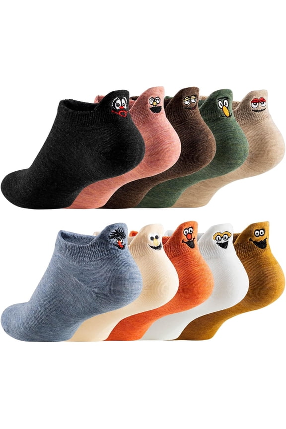 Women Cute Socks 10 Pairs Cotton Kawaii Embroidered Funny Low Cut Socks for Women Girls Ankle Socks