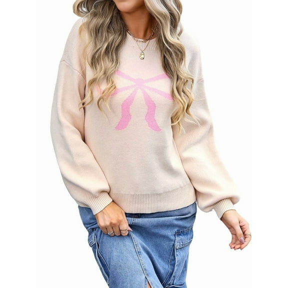 Women Cute Sweater Y2k Long Sleeve Crew Neck Knit Sweaters Aesthetic Pullover Top  S