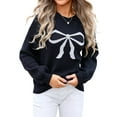 thumbnail image 1 of Women Cute Sweater Y2k Long Sleeve Crew Neck Knit Sweaters Aesthetic Pullover Top Black S, 1 of 9