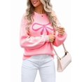 thumbnail image 1 of Women Cute Sweater Y2k Long Sleeve Crew Neck Knit Sweaters Aesthetic Pullover Top Pink L, 1 of 9