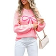 thumbnail image 1 of Women Cute Sweater Y2k Long Sleeve Crew Neck Knit Sweaters Aesthetic Pullover Top Pink L, 1 of 8