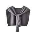 thumbnail image 1 of Women Cute Tie Knot Ribbed Knit Shawl Wrap Shoulder Top Casual Solid Color Sleeveless Knitted Poncho Cape OOTD Gray, 1 of 2