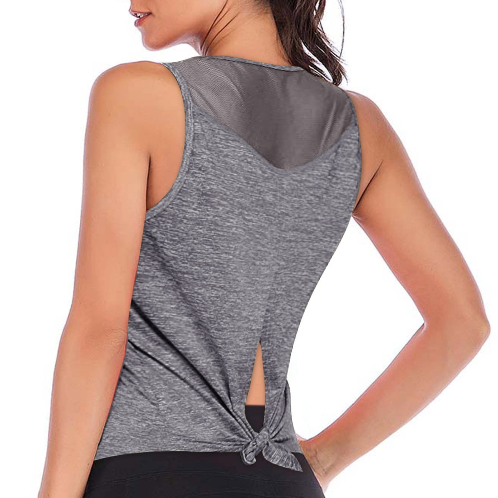 Women Cute Yoga Workout Mesh Shirts Activewear Sexy Open Back Sports Tank  Tops Note Please Buy One Or Two Sizes Larger