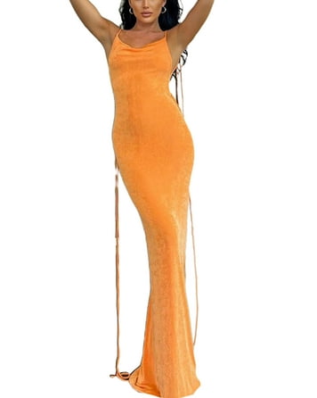 Sexy Orange Sleeveless Bodycon Maxi Dress Fishtail Evening Dress Sexy Orange Sleeveless Bodycon Maxi Dress Fishtail Evening Dress