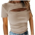 thumbnail image 1 of Women Cutout Front Crop Top Summer Short Sleeve Ribbed Knit Y2K Tops Slim Fit Tees Shirt Elegant Hollow Out Blouse, 1 of 5