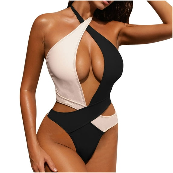 Women Cutout One Piece Skirt Swimsuit V Neck Wrap Tie Back Swimdress Tummy Bathing Suits