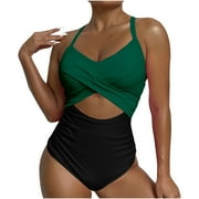 CTREELA Women Cutout One Piece Swimsuit Tummy Control High Waisted Swimwear Wrap Tie Back Bathing Suit