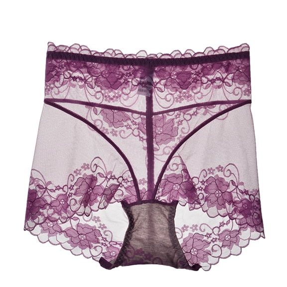 Women Cutut Lace Underwear Briefs Panties Floral Hollow Out Lingerie Underpants Purple 6(M)