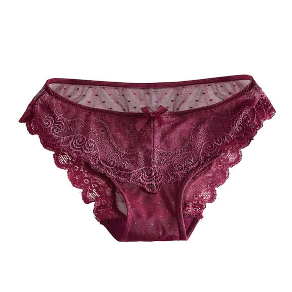 Women Cutut Lace Underwear Briefs Panties Hollow Out Lingerie Underpants Wine 8(L)