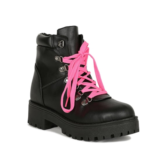 Women D-Ring Lace Up Lug Chunky Platform Booties 19324