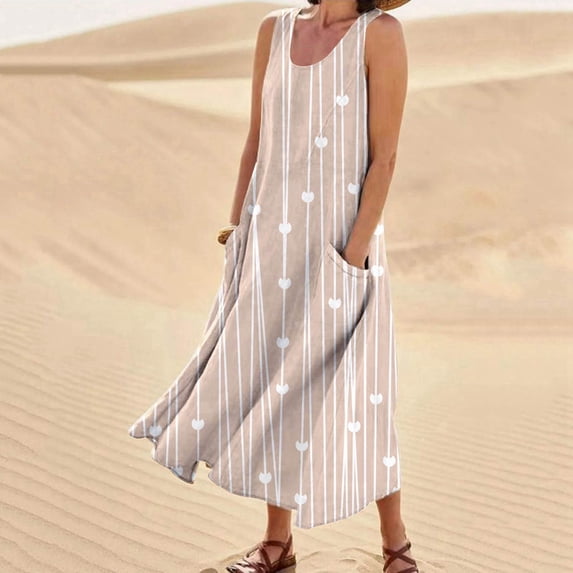 Women D Summer Sleeveless Casual Dress Colorful Printed Pocket Beach Vacation Dress Womens Dresses Casual Summer Midi Length Mini Summer Dress for Women Dress Casual Women Floral Dresses Casual Summer