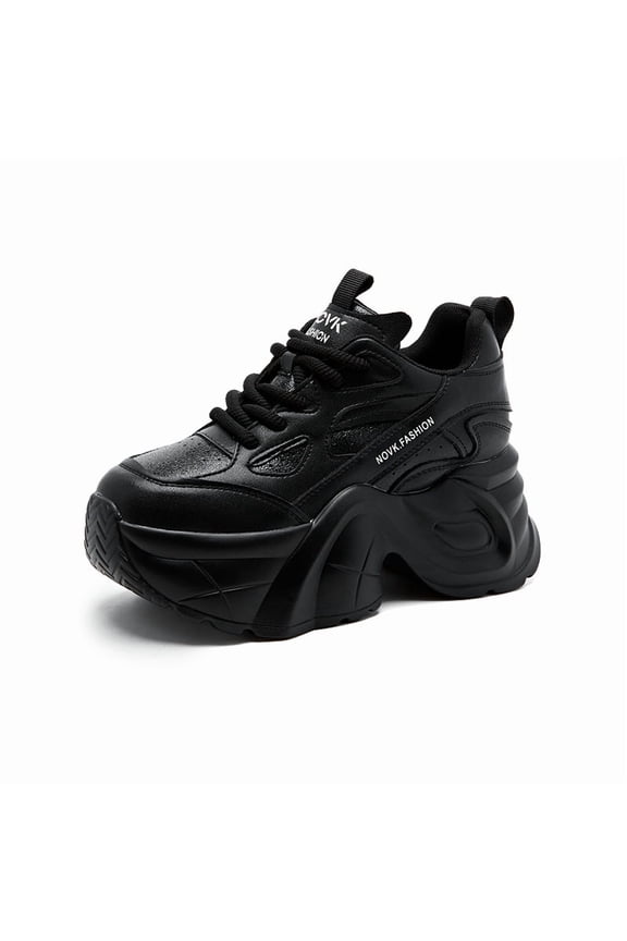Women Daddy shoes Genuine leather Round toe Lace-up breathable 8cm Thick sole height increase Slim female Casual Platform Sports shoes Student Sneakers White\Black\Brown