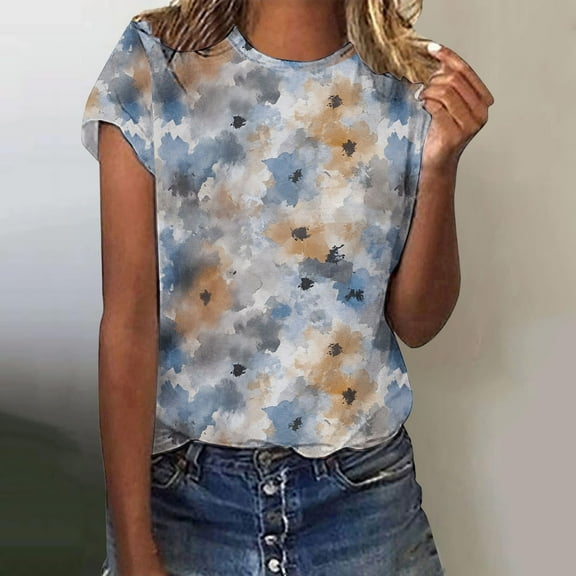 Women Daily Casual Flowers Printed Short Sleeve O Neck T Shirt Tops